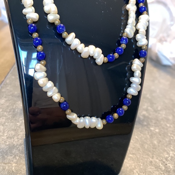 Vintage Pearl and lapis beaded necklace - Picture 2 of 2